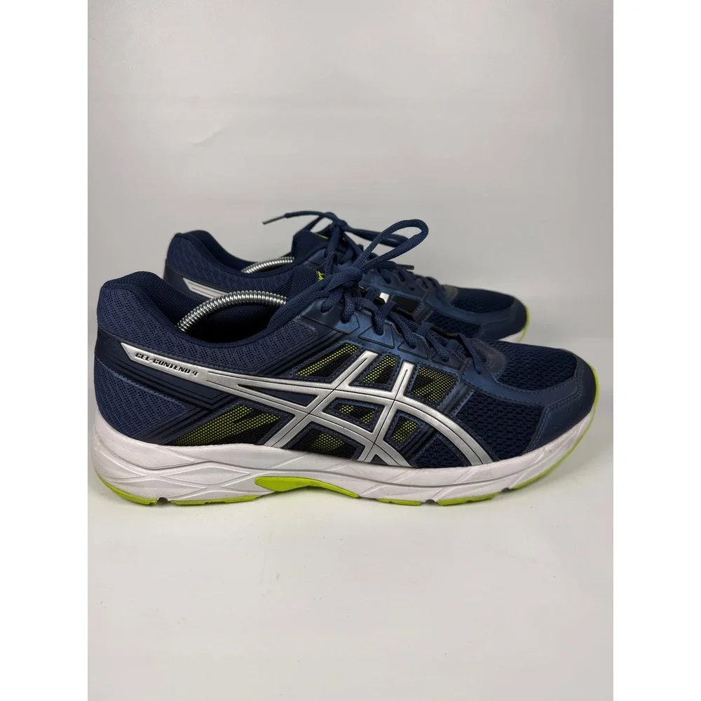 ASICS‎ GEL CONTEND 4 Men's Navy Blue Silver Neon Running Jogging Shoes Size 13